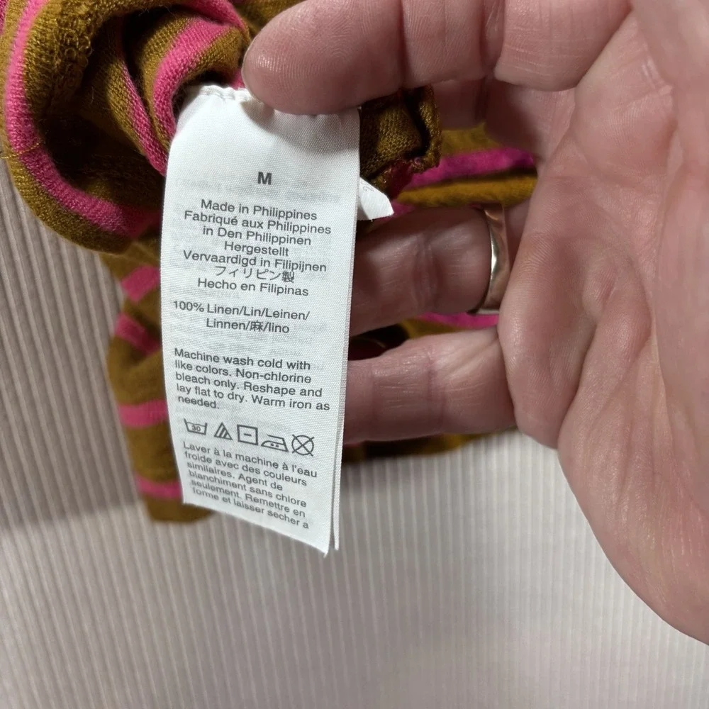 J. Crew‎ Women's Brown/Pink  Stripe 100% Linen  Ruffled Tank Top Medium